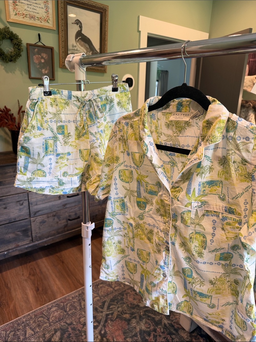 Calypso St. Barth Green & Blue Tropical cotton Short Set
